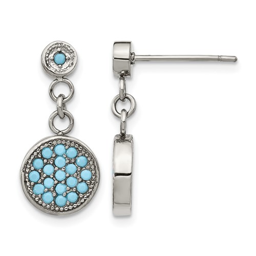 Chisel Stainless Steel Polished Reconstructed Turquoise Post Dangle Earrings