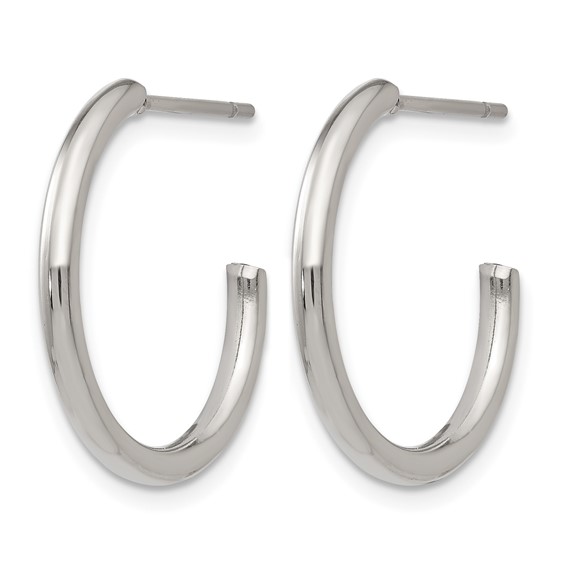 Chisel Stainless Steel Polished 19mm Diameter 2mm J Hoop Post Earrings