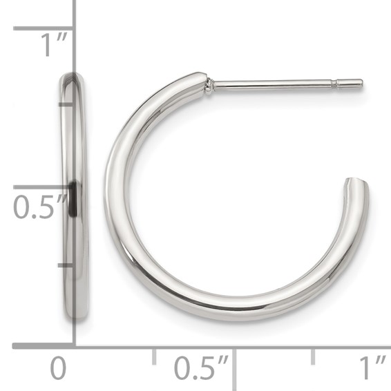 Chisel Stainless Steel Polished 19mm Diameter 2mm J Hoop Post Earrings