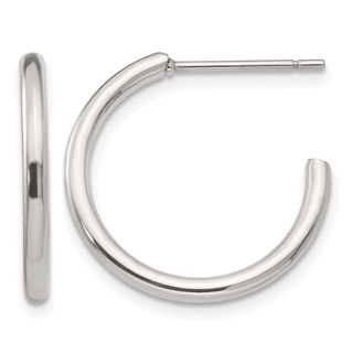 Chisel Stainless Steel Polished 19mm Diameter 2mm J Hoop Post Earrings