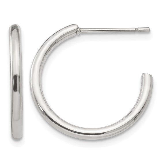 Chisel Stainless Steel Polished 19mm Diameter 2mm J Hoop Post Earrings