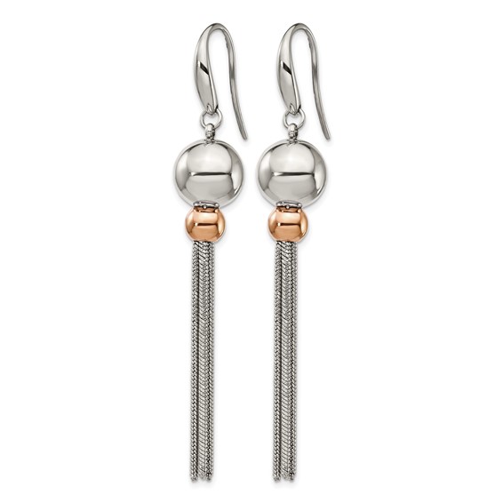 Chisel Stainless Steel Polished Rose IP-plated Shepherd Hook Dangle Earrings