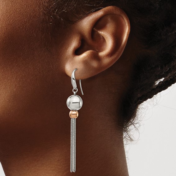 Chisel Stainless Steel Polished Rose IP-plated Shepherd Hook Dangle Earrings