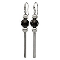 Stainless Steel Polished Black IP-plated Dangle Shepherd Hook Earrings view 2