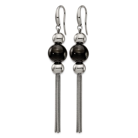 Stainless Steel Polished Black IP-plated Dangle Shepherd Hook Earrings