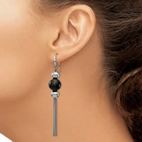 Stainless Steel Polished Black IP-plated Dangle Shepherd Hook Earrings view 3