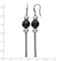 Stainless Steel Polished Black IP-plated Dangle Shepherd Hook Earrings view 4