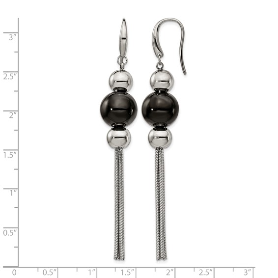 Stainless Steel Polished Black IP-plated Dangle Shepherd Hook Earrings