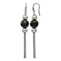 Stainless Steel Polished Black IP-plated Dangle Shepherd Hook Earrings view 1