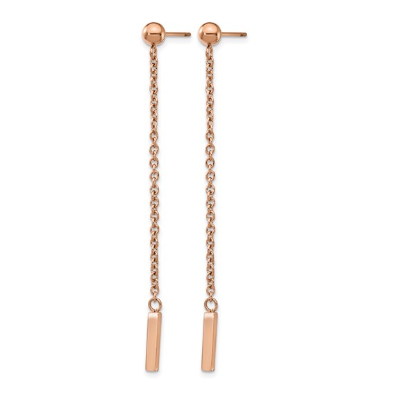 Chisel Stainless Steel Polished Rose IP-plated Bar Post Dangle Earrings