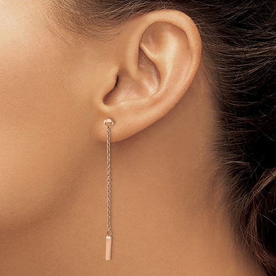 Chisel Stainless Steel Polished Rose IP-plated Bar Post Dangle Earrings