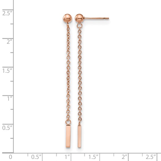 Chisel Stainless Steel Polished Rose IP-plated Bar Post Dangle Earrings