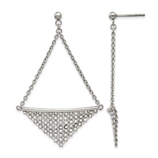 Stainless Steel Polished w/Preciosa Crystal Post Dangle Earrings