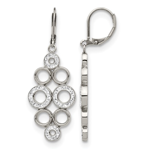 Chisel Stainless Steel Polished with Preciosa Crystal Circles Dangle Leverback Earrings
