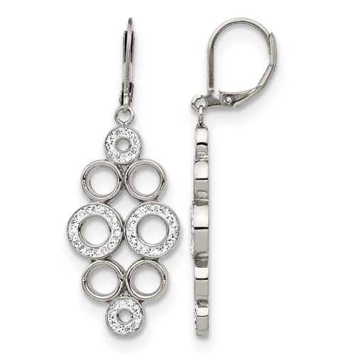 Chisel Stainless Steel Polished Earrings with Preciosa Crystal Circles Dangle Leverback