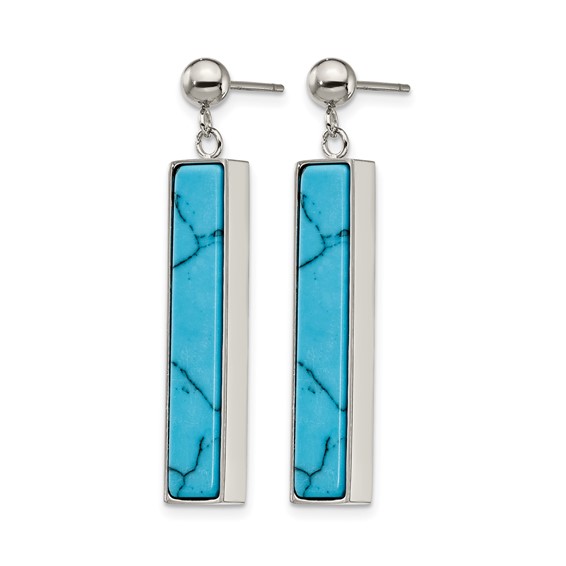 Chisel Stainless Steel Polished with Reconstructed Howlite Post Dangle Earrings