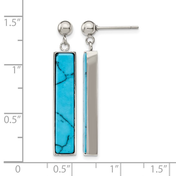 Chisel Stainless Steel Polished with Reconstructed Howlite Post Dangle Earrings