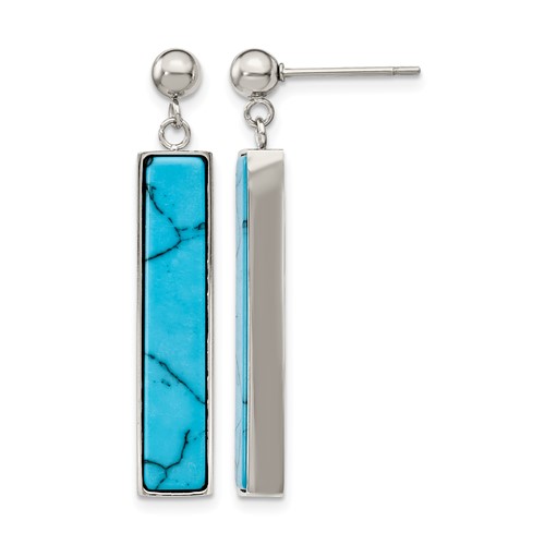 Chisel Stainless Steel Polished Earrings with Reconstructed Howlite Post Dangle