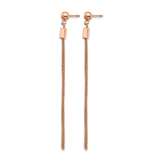 Stainless Steel Polished Rose IP-plated Chain Square Post Dangle Earrings