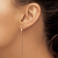 Stainless Steel Polished Rose IP-plated Chain Square Post Dangle Earrings view 3