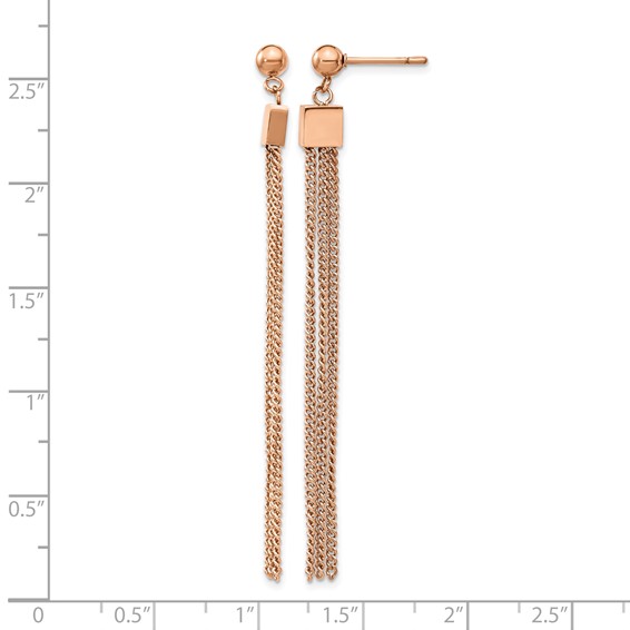 Stainless Steel Polished Rose IP-plated Chain Square Post Dangle Earrings