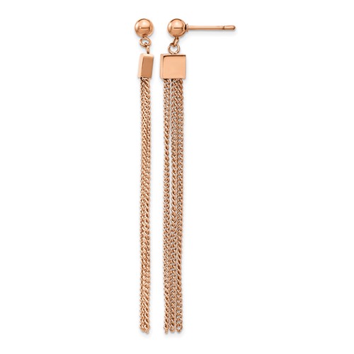 Stainless Steel Polished Rose IP-plated Chain Square Post Dangle Earrings