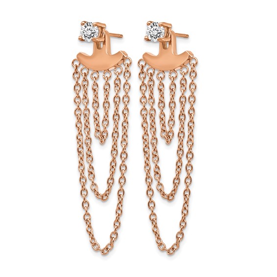 Chisel Stainless Steel Polished Rose IP-plated CZ Post with Jacket Earrings