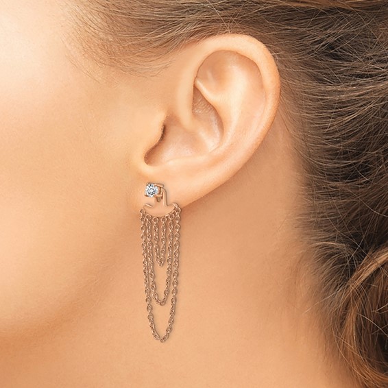 Chisel Stainless Steel Polished Rose IP-plated CZ Post with Jacket Earrings