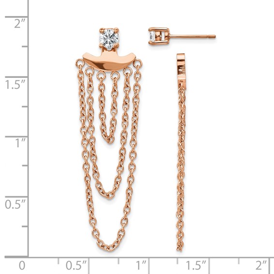 Chisel Stainless Steel Polished Rose IP-plated CZ Post with Jacket Earrings