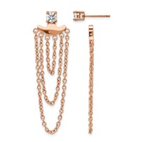 Chisel Stainless Steel Polished Rose IP-plated CZ Post with Jacket Earrings view 1