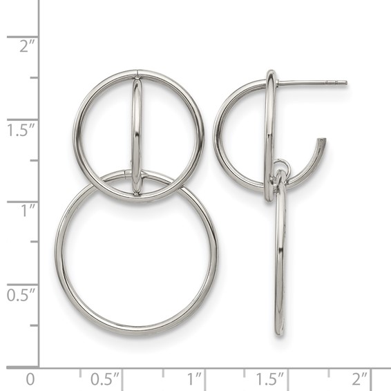 Chisel Stainless Steel Polished Interlocking Circles Post Dangle Earrings
