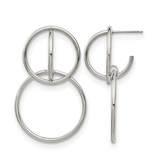 Chisel Stainless Steel Polished Interlocking Circles Post Dangle Earrings