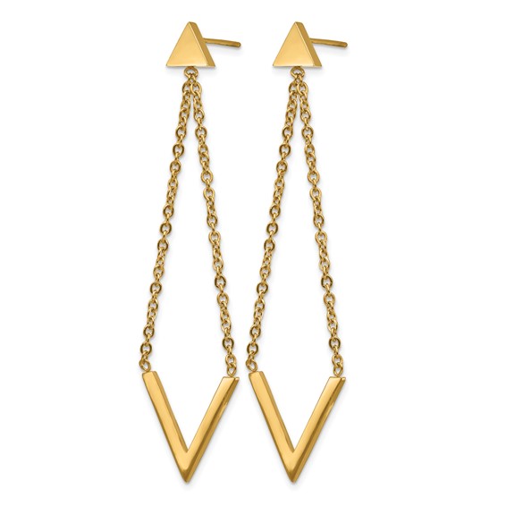 Chisel Stainless Steel Polished Yellow IP-plated Triangle Post V Dangle Earrings