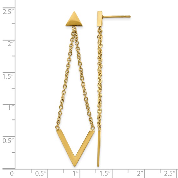 Chisel Stainless Steel Polished Yellow IP-plated Triangle Post V Dangle Earrings