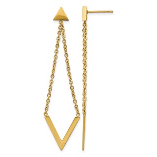 Chisel Stainless Steel Polished Yellow IP-plated Triangle Post V Dangle Earrings