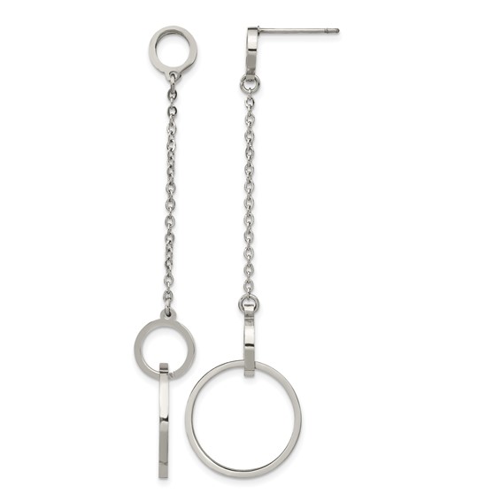 Chisel Stainless Steel Polished Circle Post Dangle Earrings
