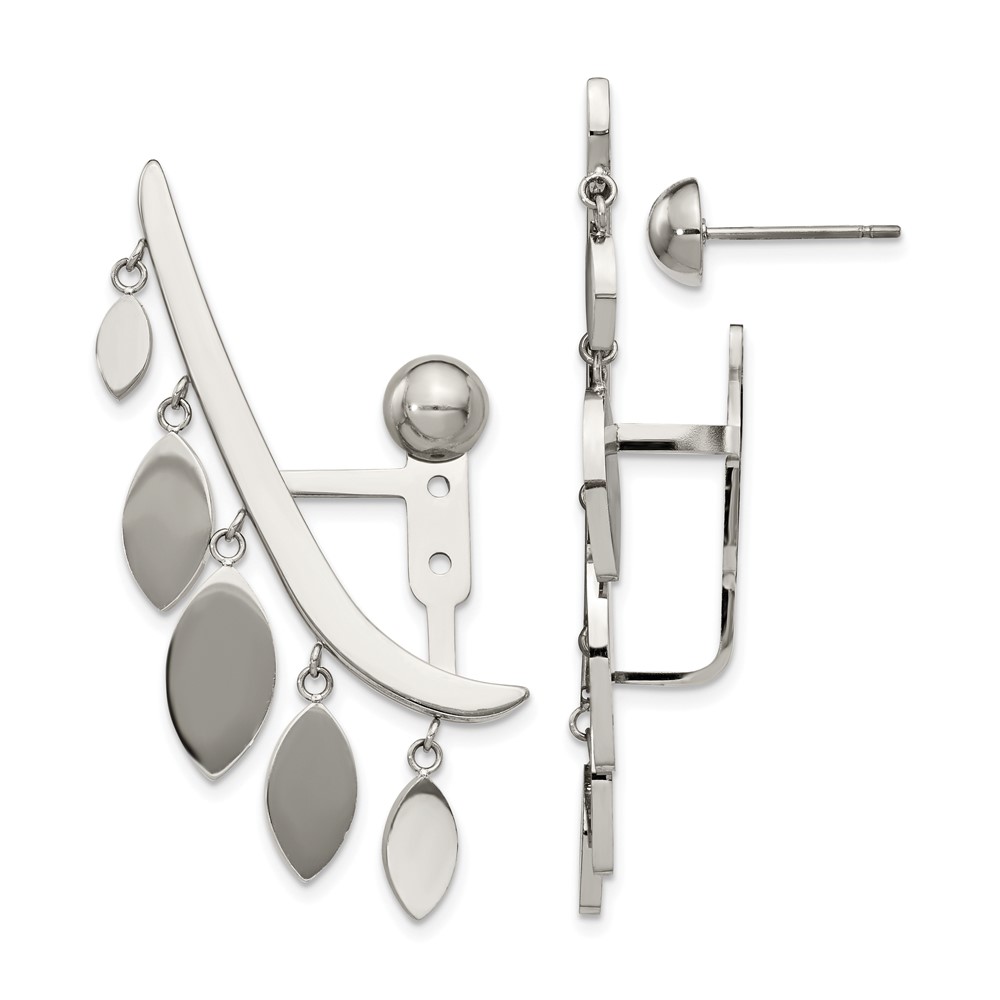 Stainless Steel Polished Front and Back Bar w/Dangles Post Ear Climbers