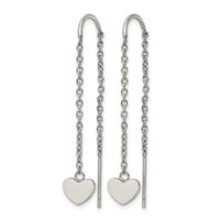 Chisel Stainless Steel Polished Threader Heart Dangle Earrings view 2