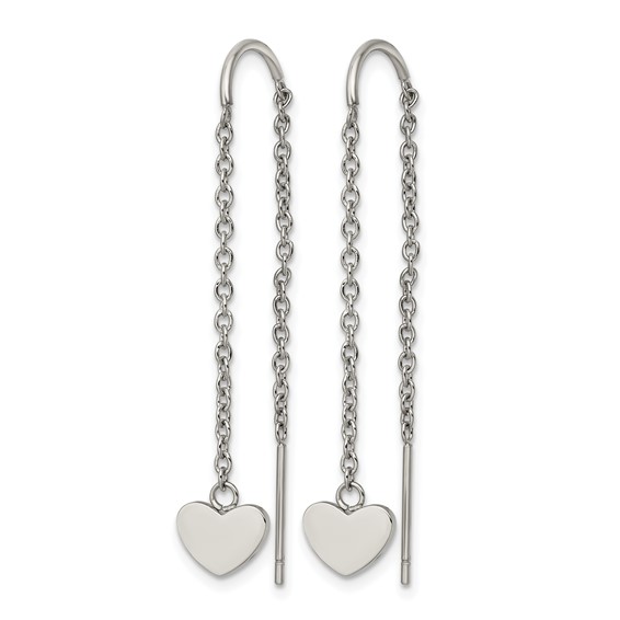 Chisel Stainless Steel Polished Threader Heart Dangle Earrings