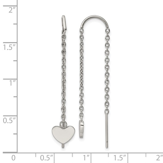 Chisel Stainless Steel Polished Threader Heart Dangle Earrings