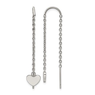 Chisel Stainless Steel Polished Threader Heart Dangle Earrings