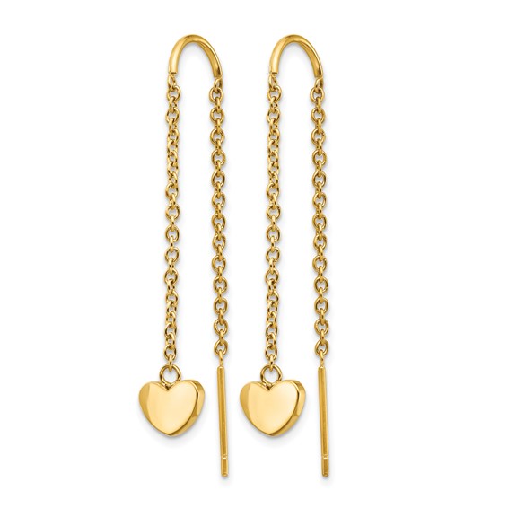 Chisel Stainless Steel Polished Yellow IP-plated Threader Heart Dangle Earrings