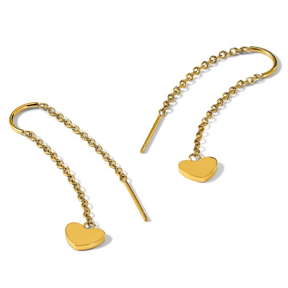 Chisel Stainless Steel Polished Yellow IP-plated Threader Heart Dangle Earrings
