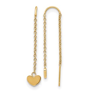 Chisel Stainless Steel Polished Yellow IP-plated Threader Heart Dangle Earrings
