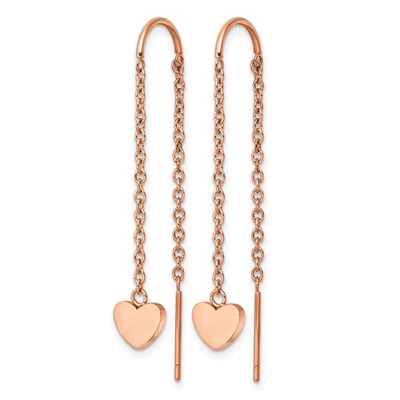 Chisel Stainless Steel Polished Rose IP-plated Threader Heart Dangle Earrings