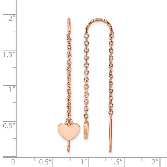Chisel Stainless Steel Polished Rose IP-plated Threader Heart Dangle Earrings