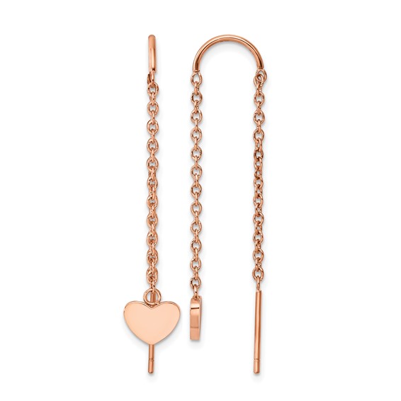 Chisel Stainless Steel Polished Rose IP-plated Threader Heart Dangle Earrings