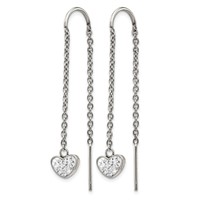 Chisel Stainless Steel Polished Earrings with Preciosa Crystal Heart Threader view 2