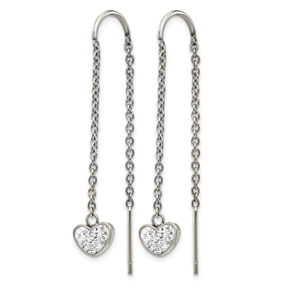 Chisel Stainless Steel Polished with Preciosa Crystal Heart Threader Earrings