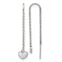 Chisel Stainless Steel Polished Earrings with Preciosa Crystal Heart Threader view 1
